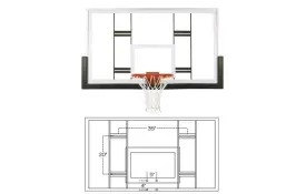 FT239 42x72x1/2 Competition Glass Basketball Backboard Mounts directly to structures where fan-shaped backboards previously were